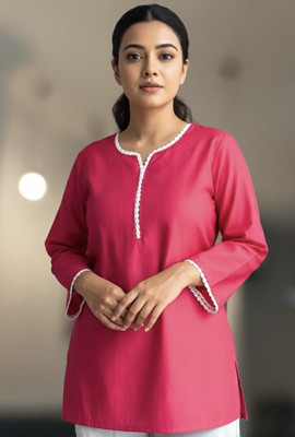 SHOBRI Women Solid Straight Kurta(Pink)