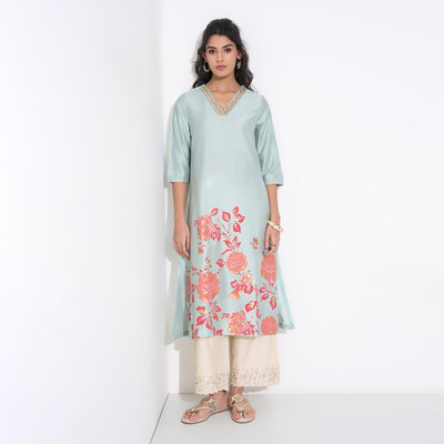 Rangmanch by Pantaloons Women Printed A-line Kurta(Blue)