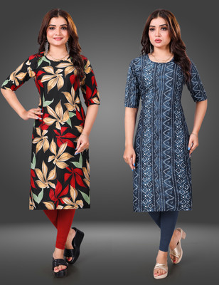 MOBHISA Women Printed Straight Kurta(Multicolor)