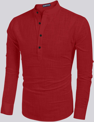 bellstone Men Solid Straight Kurta(Maroon)