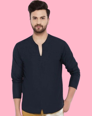 ZAKOD Men Solid Straight Kurta(Dark Blue)