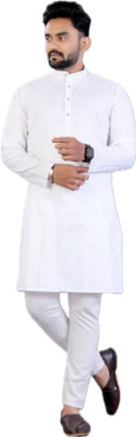HouseOfCommon Men Solid A-line Kurta(White)