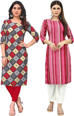 MARIDI FASHION Women Printed, Striped Straight Kurta(Multicolor)