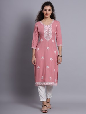 Marry Women Embroidered A-line Kurta(Pink)