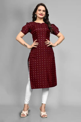 PAVAISHNA FASHION Women Polka Print Straight Kurta(Maroon)