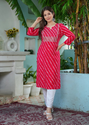 Anmi Floral Print, Embroidered Women Straight Kurta(Pink)
