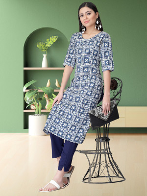 EthnicBasket Women Striped A-line Kurta(Dark Blue, White)