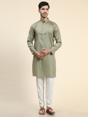 ZURIKA FASHION Men Striped A-line Kurta(Green)