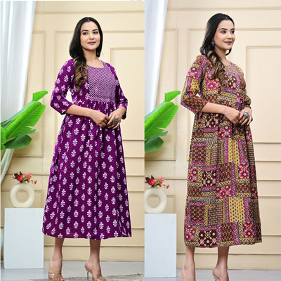 Kadri Women Printed A-line Kurta(Blue)