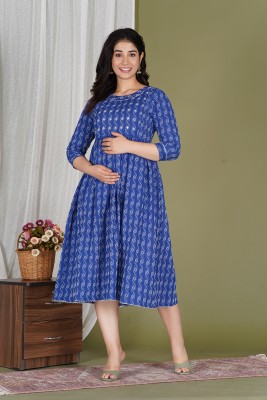 77Taj7 Women Printed Anarkali Kurta(Blue)