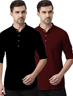 VIMASUTI Men Solid Straight Kurta(Maroon)