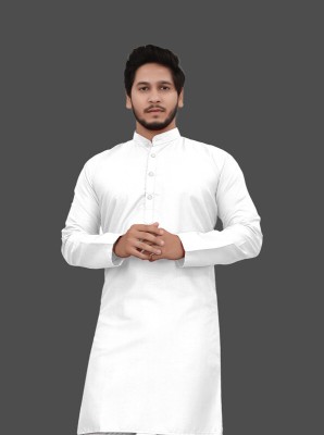 KAMOSA Men Solid Straight Kurta(White)