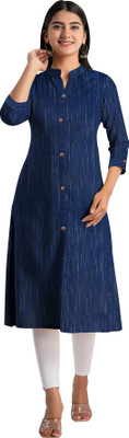 HouseOfCommon Women Self Design A-line Kurta(Dark Blue)