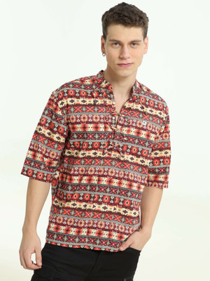 Estilocus Men Printed Straight Kurta(Orange)