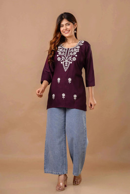 KS Collections Women Embroidered A-line Kurta(Purple)