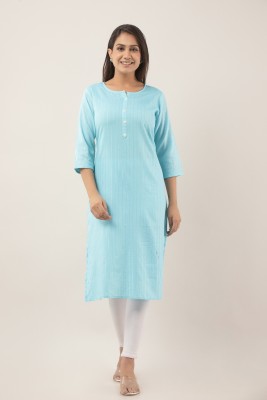 the brij fashions Women Self Design Straight Kurta(Light Blue, Silver)