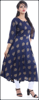 AnviTextile Women Printed Anarkali Kurta(Dark Blue)