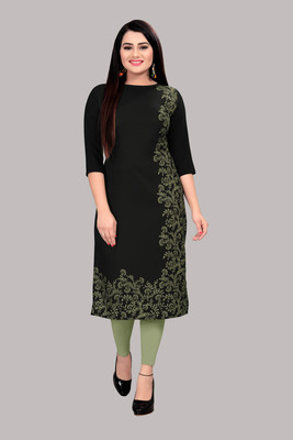 tanvi creation Women Printed Straight Kurta(Black)