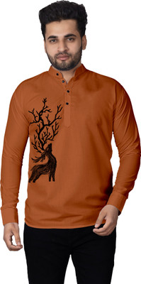 LIMRO Men Solid Straight Kurta(Brown)