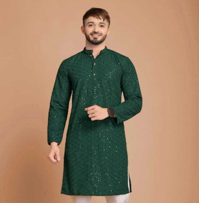 vadli fashion Men Solid Straight Kurta(Green)