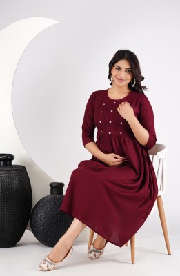 Rp Rosy Pink Women Embroidered A-line Kurta(Maroon)