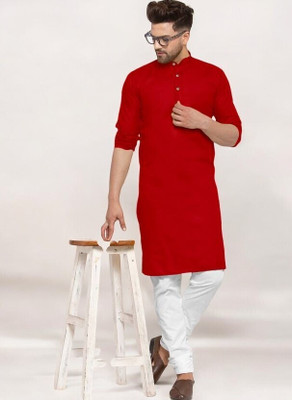 Rashmicreation Men Solid Straight Kurta(Red)