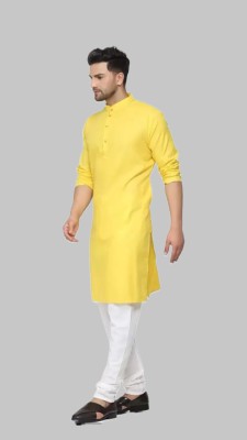 VINAARI Men Solid A-line Kurta(Yellow)