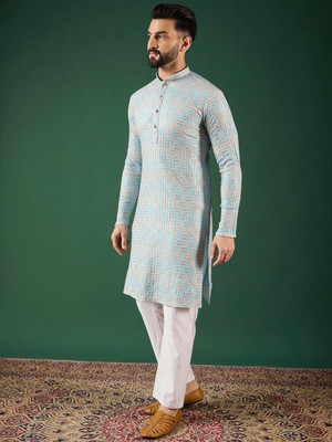 ANOUK Men Floral Print Straight Kurta(Multicolor)