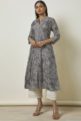 soch Women Bandhani Straight Kurta(Brown)
