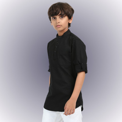 ROCKET SCIENCE Boys Solid Straight Kurta(Black)