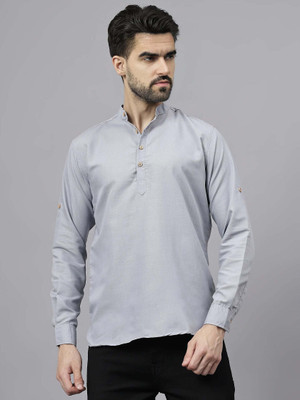 Navkanj Men Solid A-line Kurta(Grey)