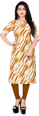 YATKSH Women Printed Straight Kurta(Yellow)
