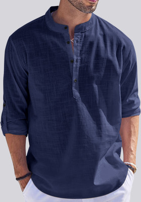 ZARTHA Men Solid Straight Kurta(Dark Blue)