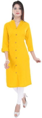 Neelo Kurti Women Solid Straight Kurta(Yellow)