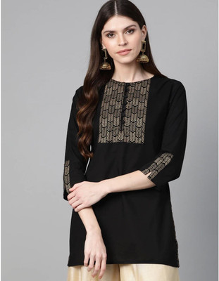AGOKA Women Solid A-line Kurta(Black)