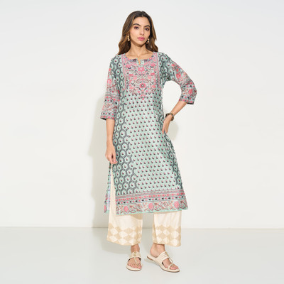 Rangmanch by Pantaloons Women Printed A-line Kurta(Green)