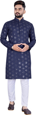 AKSHAT CREATION Men Embellished Straight Kurta(Blue)