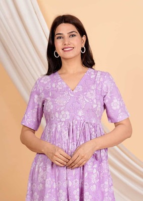 moxica Women Floral Print Gown Kurta(Purple)