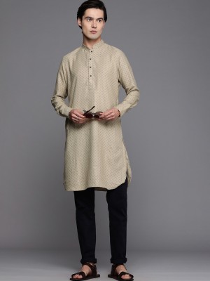 MANYAVAR Men Printed Straight Kurta(Beige)