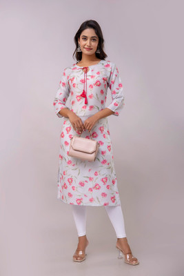 Mqueen Creation Women Printed A-line Kurta(Grey)