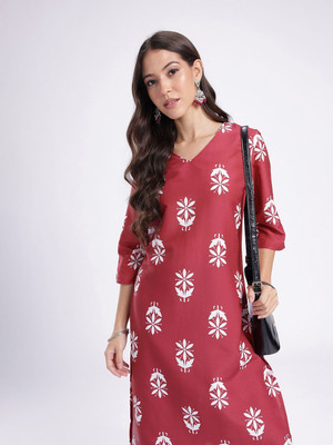 Anouk Rustic Women Floral Print Straight Kurta(Maroon)