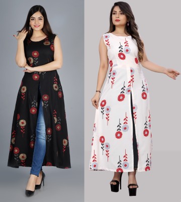 Hiral Creation Women Floral Print Frontslit Kurta(White, Red, Black)