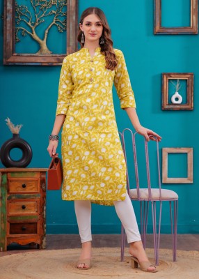 JC4U Women Printed Straight Kurta(Yellow)