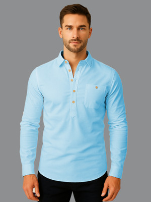 Navkanj Men Solid Straight Kurta(Light Blue)
