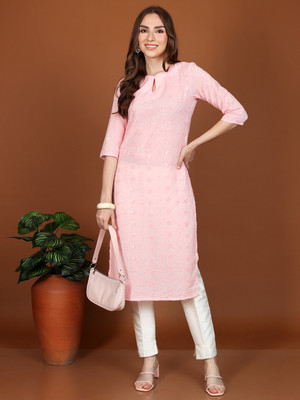 Vishudh Women Solid Straight Kurta(Pink)
