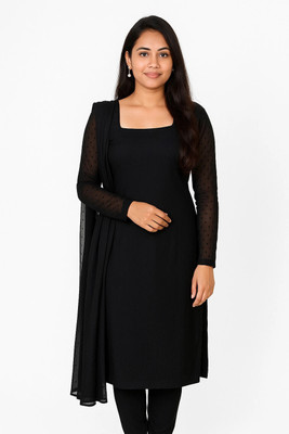 Shree Bhojalram Textile Women Self Design Straight Kurta(Black)