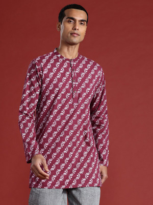 ANOUK Men Abstract Straight Kurta(Maroon)