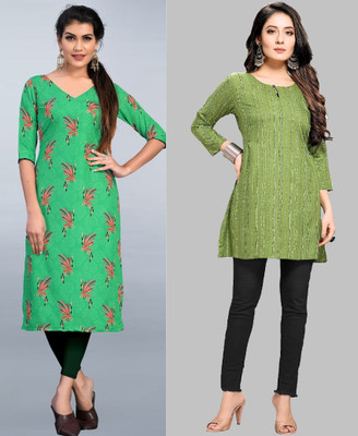 tanvi creation Women Printed Straight Kurta(Green)