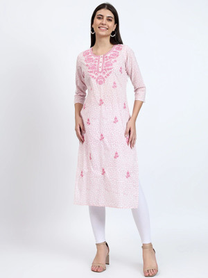 RAISHREE Women Embroidered Straight Kurta(Pink)