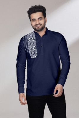 Kavyangle Creation Men Printed Straight Kurta(Light Blue)